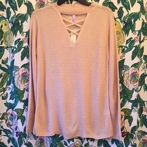 NWT Francesca’s Waffle Knit Cross Front Sweater